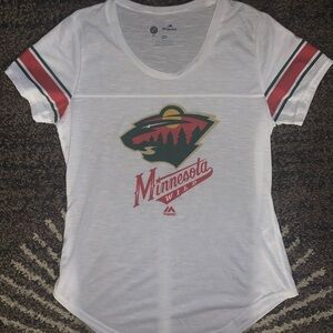 Majestic White Minnesota Wild Short-Sleeve Tee with Red and Green Accents